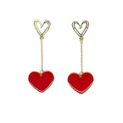 Enamel red heart drop earrings